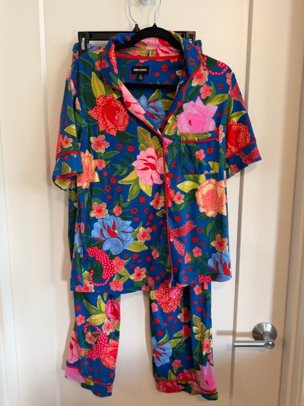 Room Service Small Blue Floral Animal Print Two Piece Pajama Set